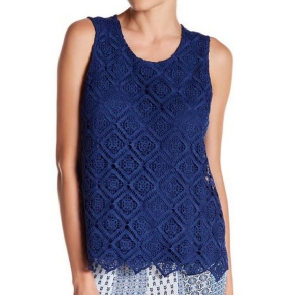 Nanette Lepore Blue Lace Sleeveless Top